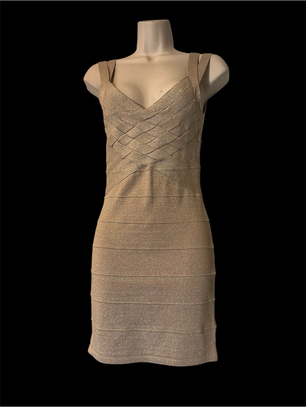 Forever 21 Metallic Gold Woven-Front Bodycon Mini Dress